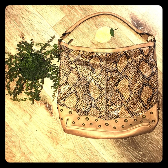 Jessica Simpson Tan Black Snake Studded Hobo Purse - Picture 1 of 8